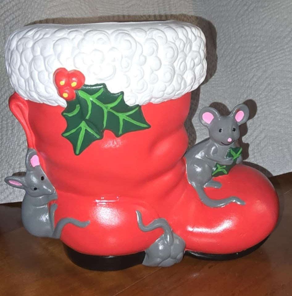 CHRISTMAS VINTAGE BOOT WITH MICE-$55 BISQUE
