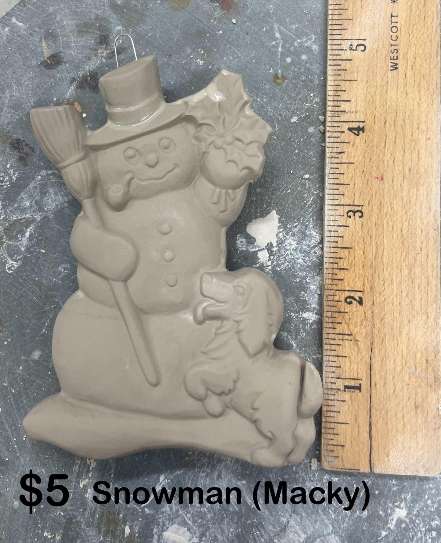 SNOWMAN WITH BROOM CHRISTMAS ORNAMENT -$5
