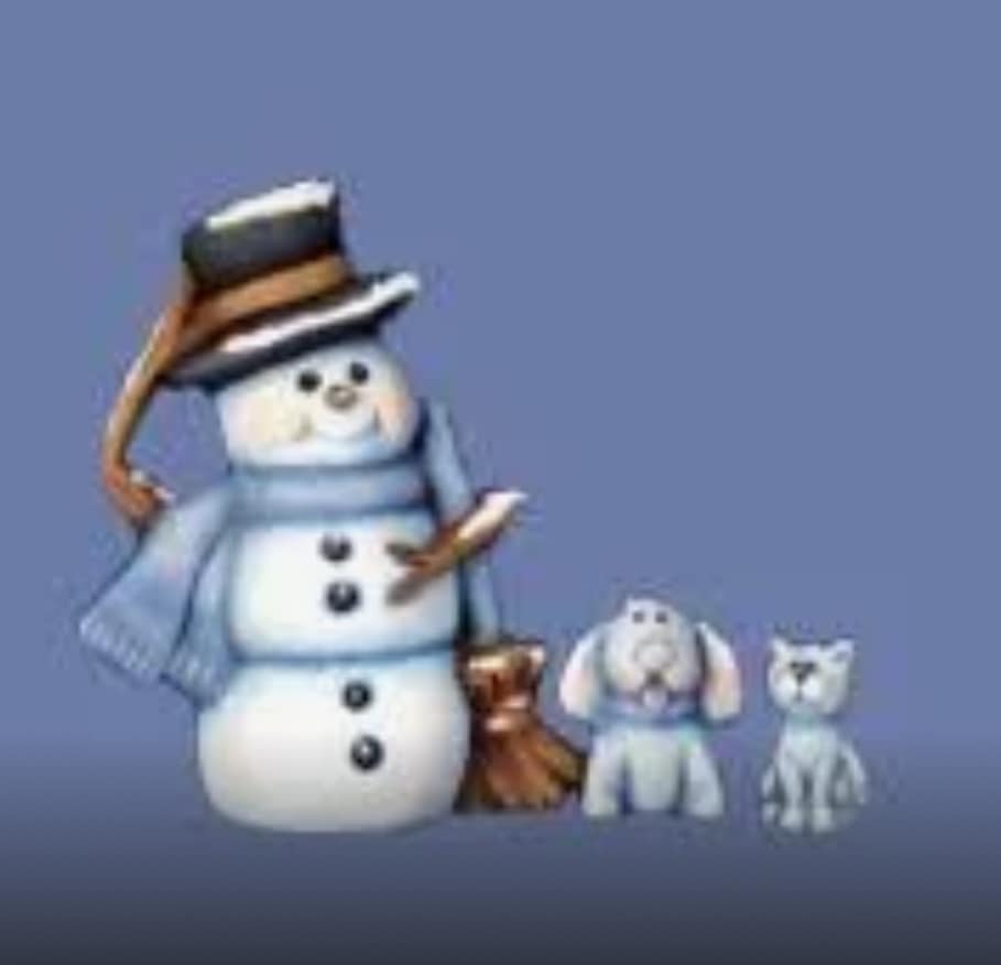 SNOWMAN WITH DOG AND CAT -$25 -6" TALL