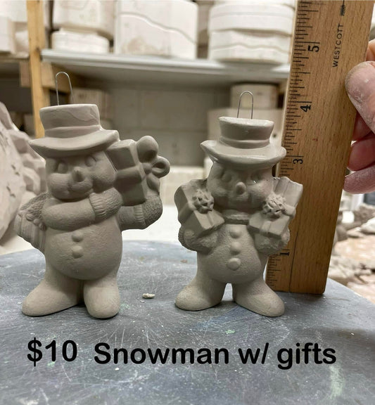 SNOWMEN WITH GIFTS CHRISTMAS ORNAMENTS- SET OF 2- -$10