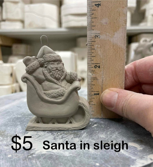 SANTA IN SLEIGH CHRISTMAS ORNAMENTS- $5