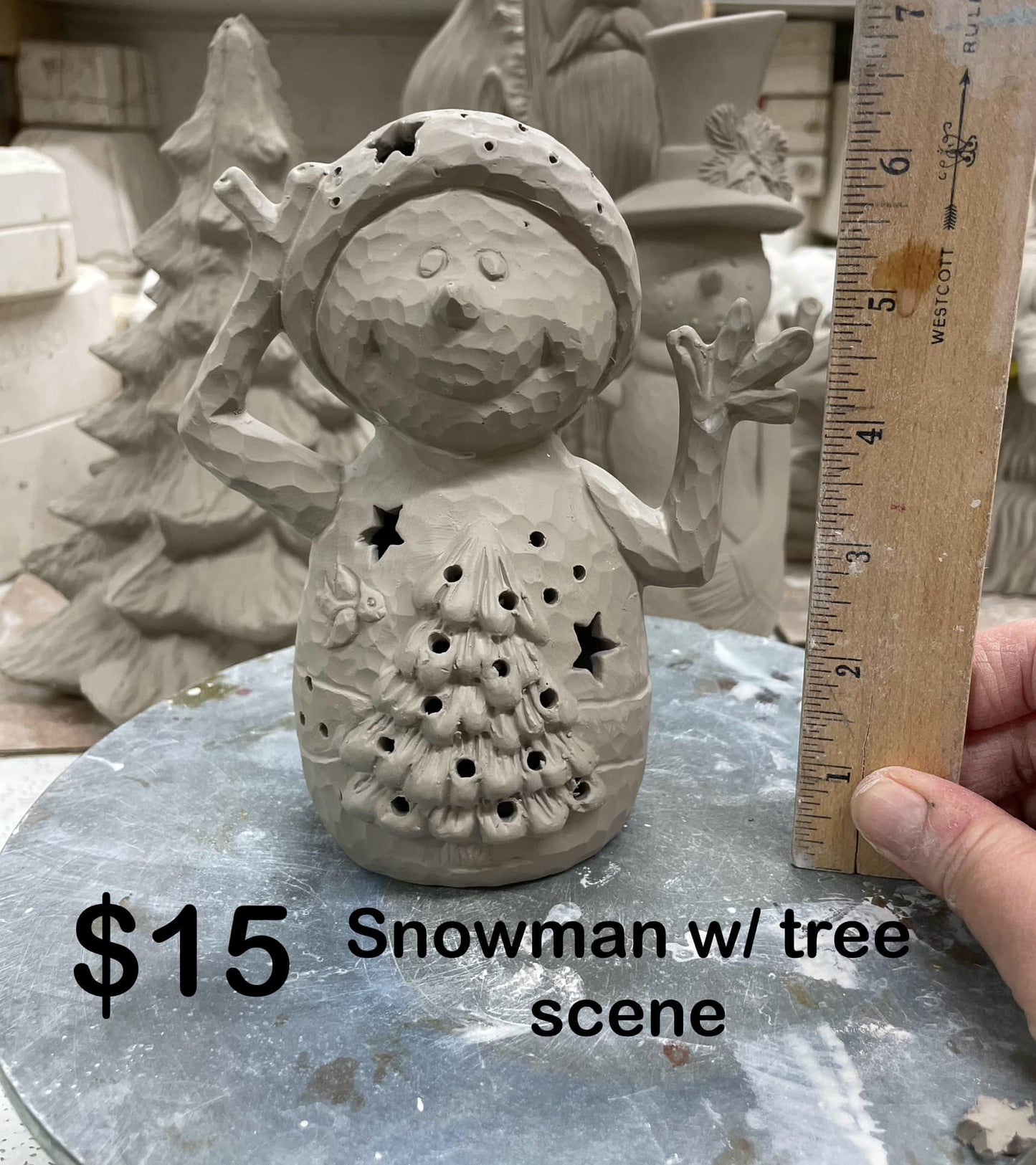 SNOWMAN WITH TREE SCENE -$15 -6" TALL