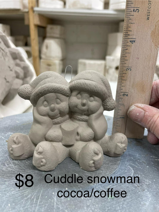 CUDDLE SNOWMAN WITH COCOA OR COFFEE CHRISTMAS ORNAMENTS- $8