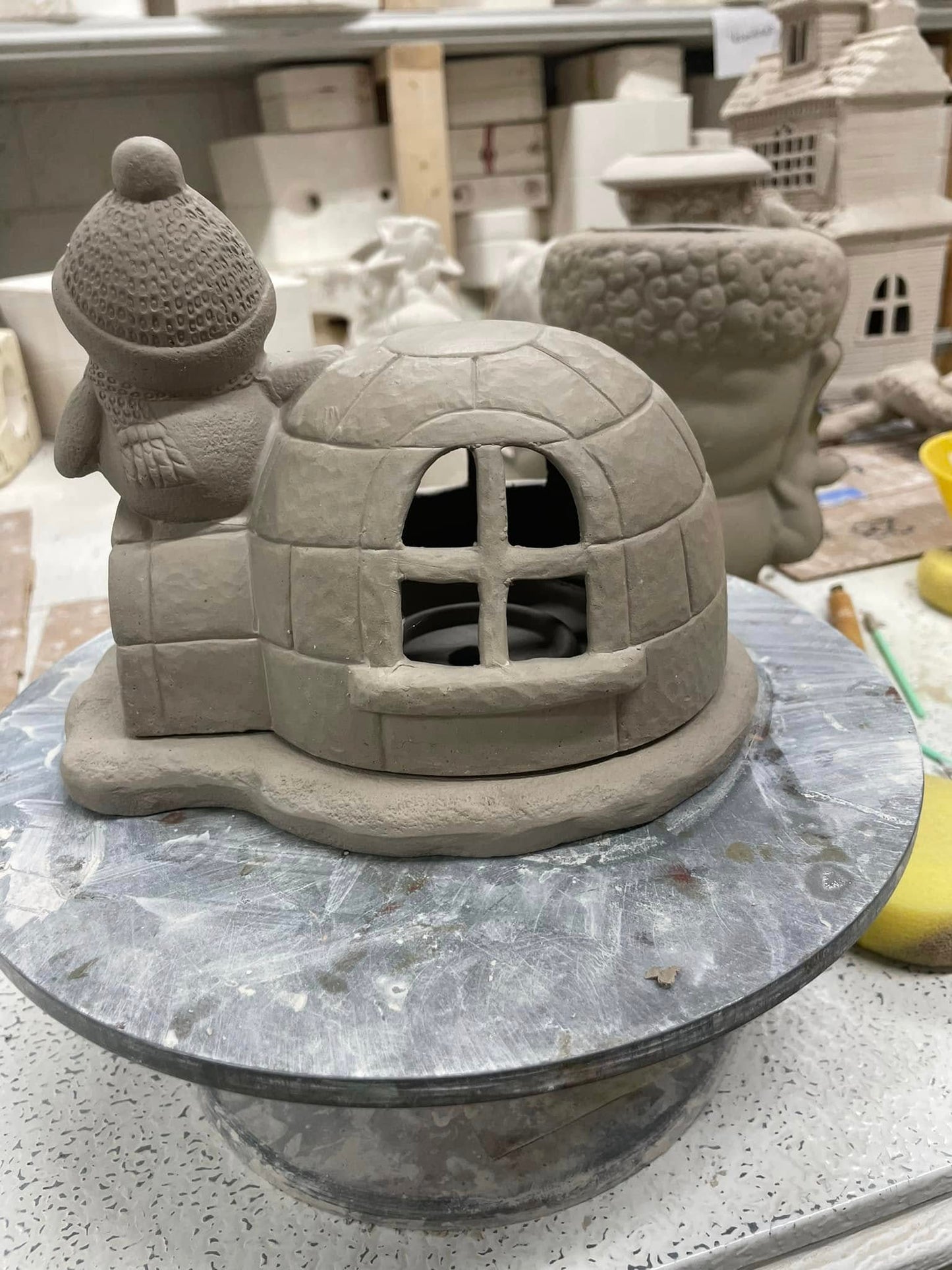 IGLOO WITH PENGUIN -$25 -- APPROX 5 3/4" TALL-