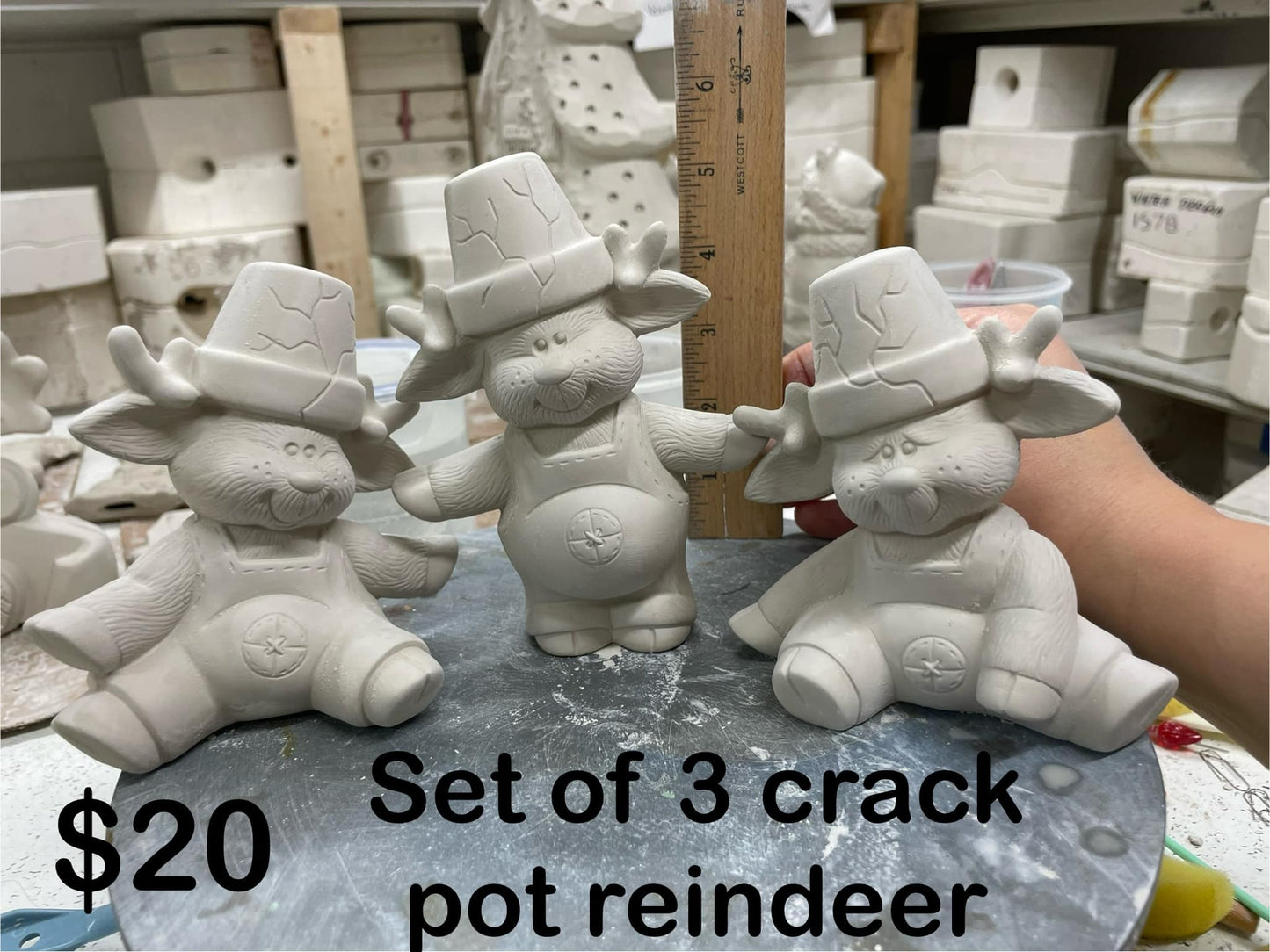 SET OF 3 CRACK POT REINDEER -$20