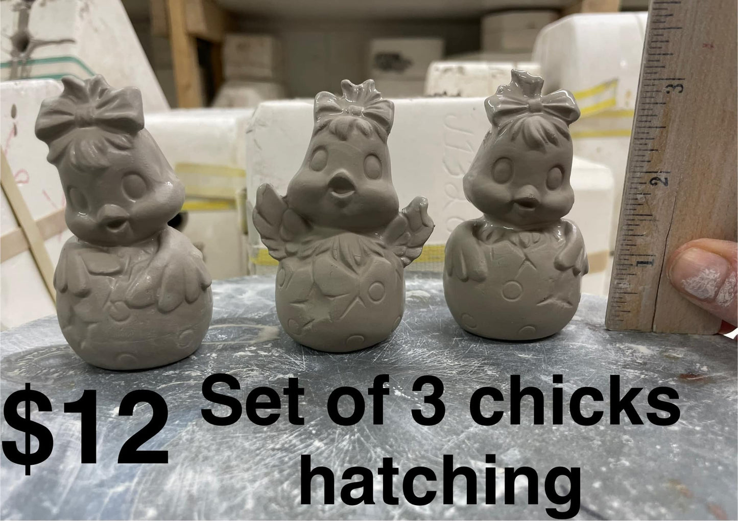 CHICKS HATCHING - SET OF 3 CHICKS IN EGGS -  -$ 12