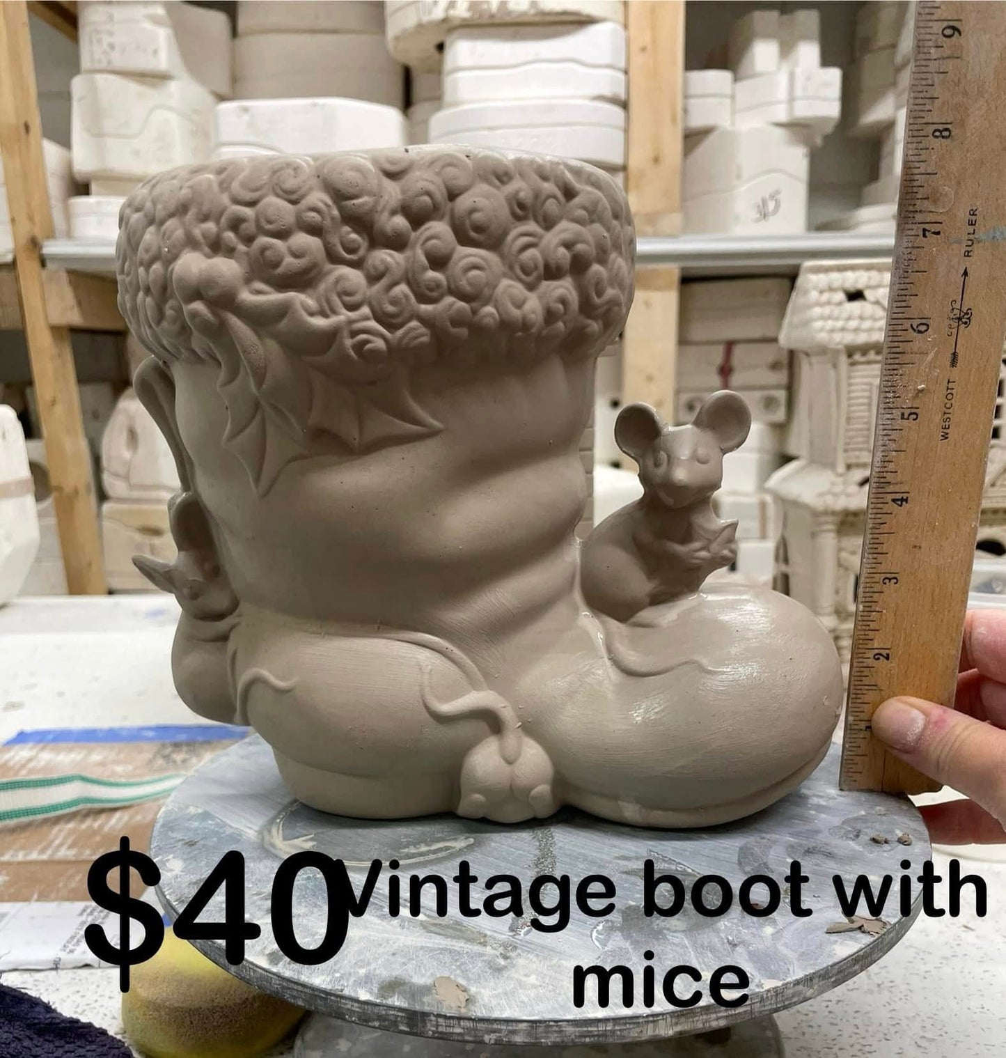 CHRISTMAS VINTAGE BOOT WITH MICE-$40