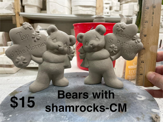 ST PATTRICK'S BEARS WITH SHAMROCKS -- SET OF 2 -$15