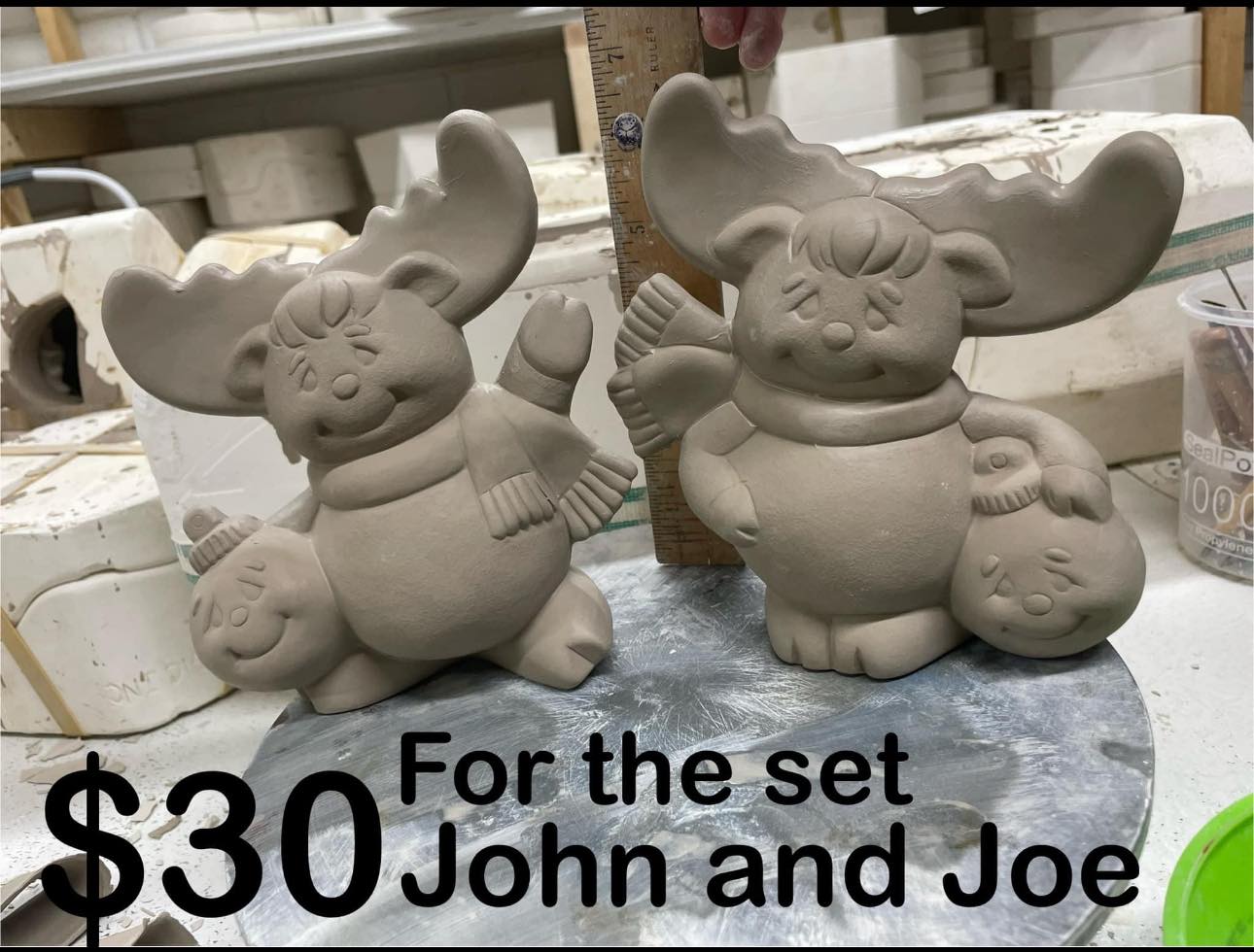 JOHN & JOE SET OF MOOSE WITH PUMPKINS-$30