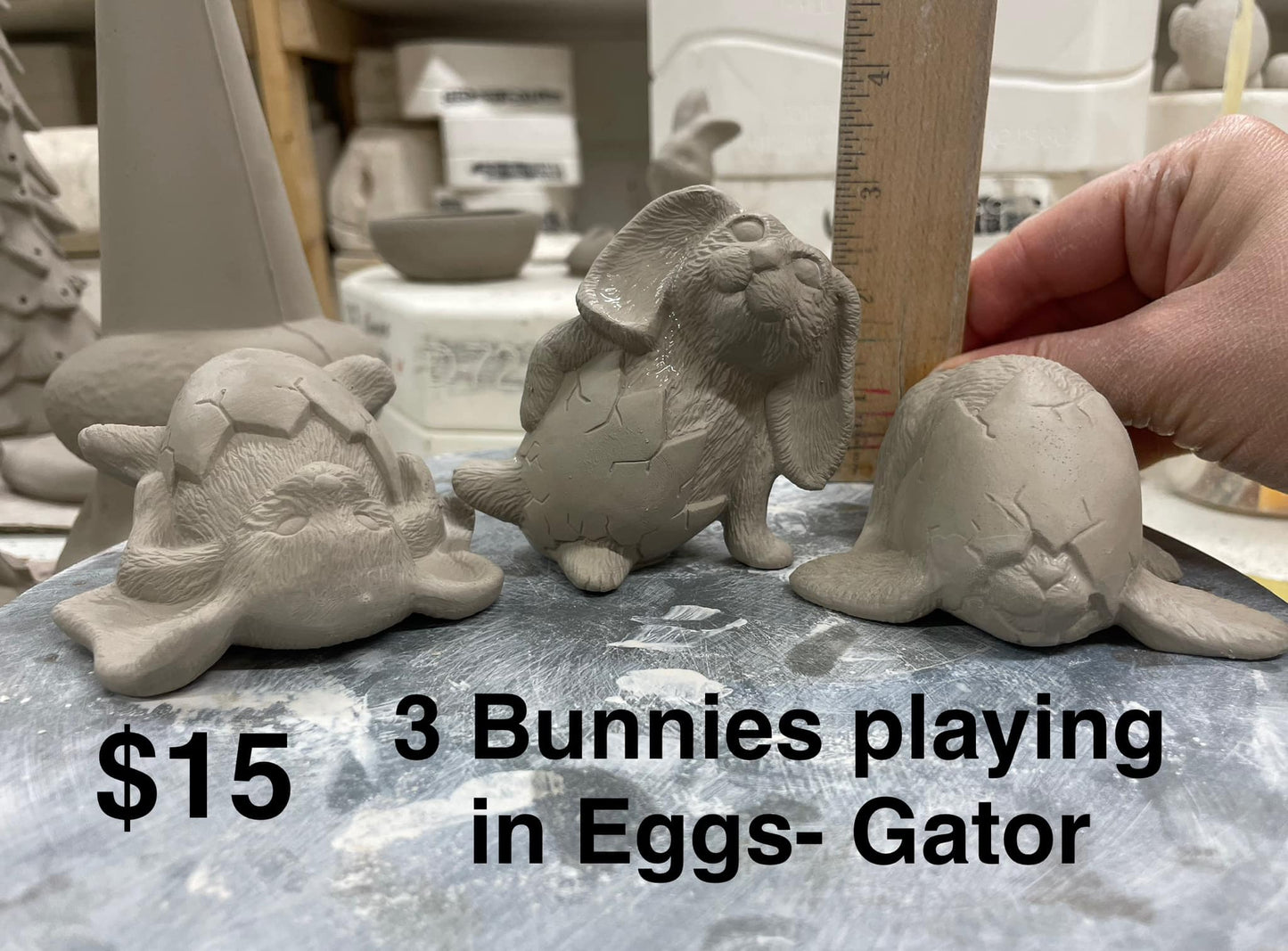 BUNNIES PLAYING IN EGGS-SET OF 3-(GATOR) -$15