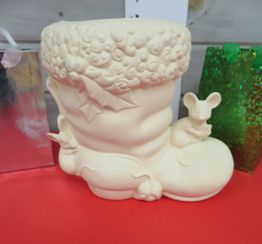 CHRISTMAS VINTAGE BOOT WITH MICE-$55  BISQUE