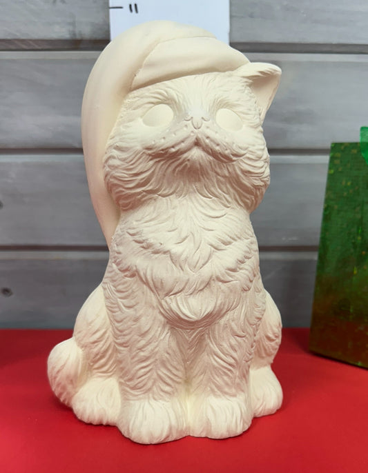 Christmas Cat With Santa Hat - $45 - Bisque