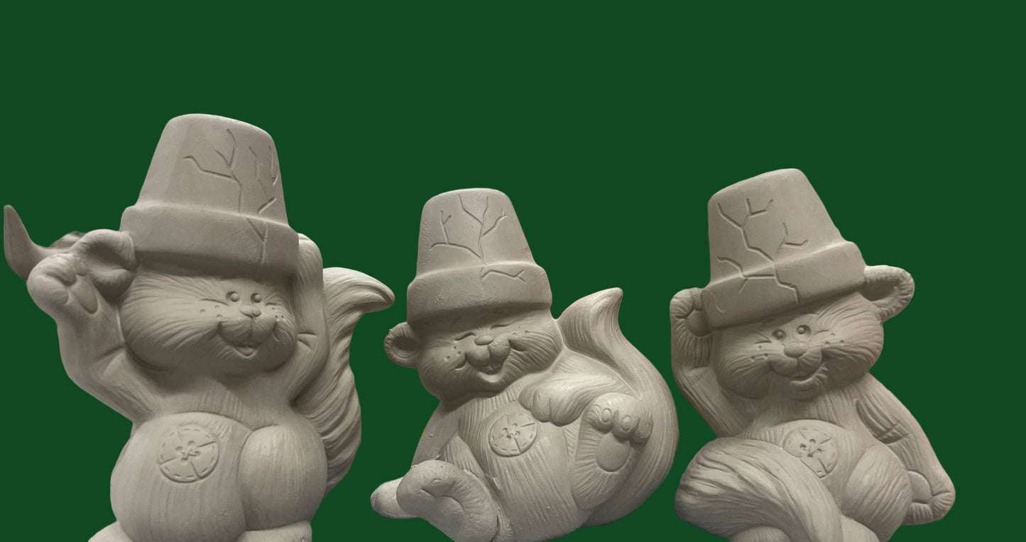 CRACK POT SQUIRRELS - SET OF 3