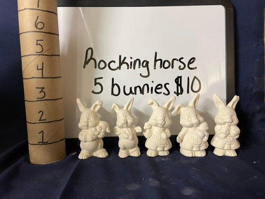 BUNNIES- SET OF 5- ROCKING HORSE  -$ 10